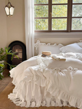 Taooba White French Lace Ruffle Bedding Set