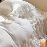 Taooba White French Lace Ruffle Bedding Set