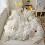 Taooba White Washed Cotton Bedding Set With Red Embroidered Heart