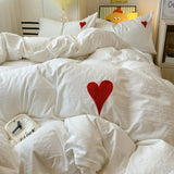 Taooba White Washed Cotton Bedding Set With Red Embroidered Heart