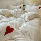 Taooba White Washed Cotton Bedding Set With Red Embroidered Heart