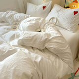 Taooba White Washed Cotton Bedding Set With Red Embroidered Heart