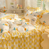 Taooba-Yellow Flowers Kawaii Checkered Bedding Set