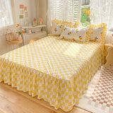 Taooba-Yellow Flowers Kawaii Checkered Bedding Set