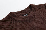 Taooba-5570 BROWN KNITTED ROUND NECK PULLOVER SWEATER