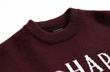 Taooba-5574 CLARET RED KNITTED LETTERED CREWNECK SWEATER