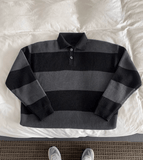 Taooba-9752 STRIPED KNITTED BUTTON-UP SHIRT SWEATER