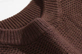 Taooba-5570 BROWN KNITTED ROUND NECK PULLOVER SWEATER